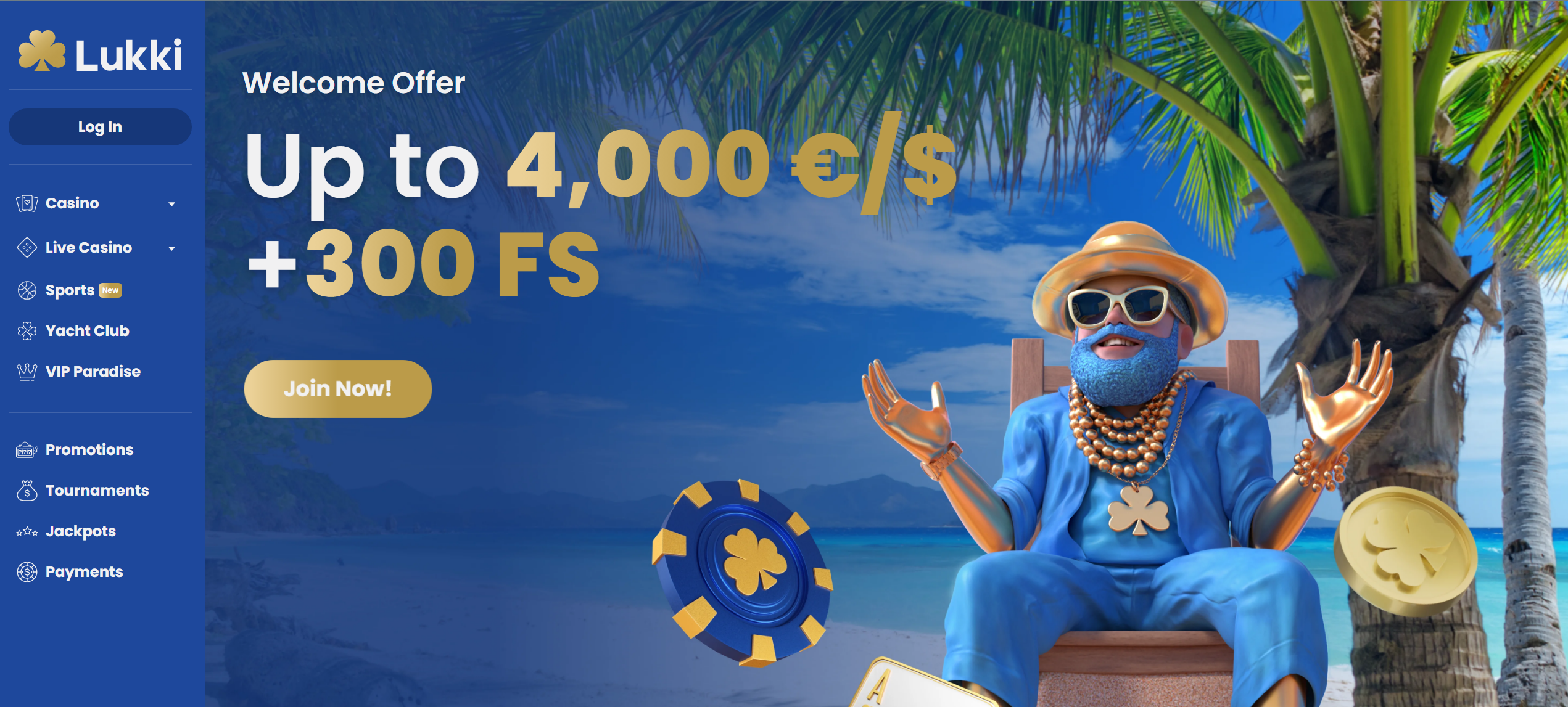 Lukki frontpage with welcome offer up to $4,000